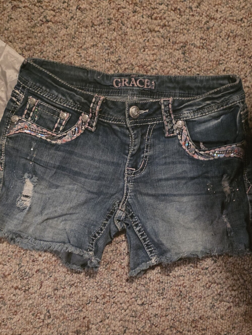Grace Women's Distressed Denim Shorts - Blue